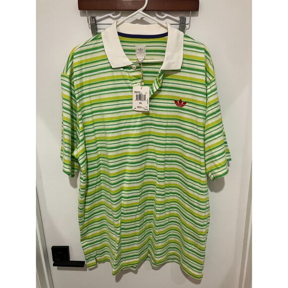 Adidas Men's Oddity Striped Polo Shirt, Green/White, Size 2XL, NWT - Picture 1 of 5